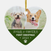 ペットの初めてのクリスマスポープリントグリーンフォト セラミックオーナメント (正面)