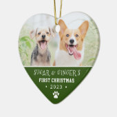 ペットの初めてのクリスマスポープリントグリーンフォト セラミックオーナメント (左)