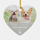 ペットの初めてのクリスマスポープリントグレーフォト セラミックオーナメント (正面)