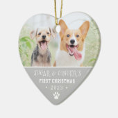 ペットの初めてのクリスマスポープリントグレーフォト セラミックオーナメント (左)