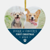 ペットの初めてのクリスマスポープリントブルー セラミックオーナメント (正面)