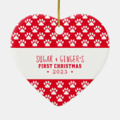 ペットの初めてのクリスマスポープリント明るい赤の写真 セラミックオーナメント (裏面)