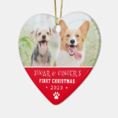 ペットの初めてのクリスマスポープリント明るい赤の写真 セラミックオーナメント (左)
