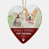 ペットの初めてのクリスマスポープリント赤い写真 セラミックオーナメント (左)