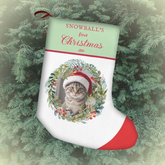 ペットの初めてのクリスマス水彩リース スモールクリスマスストッキング