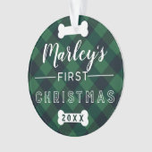 ペットの初めてのクリスマス|の緑のバッファローの格子縞の写真 オーナメント (正面)
