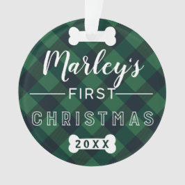 ペットの初めてのクリスマス|の緑のバッファローの格子縞の写真 オーナメント