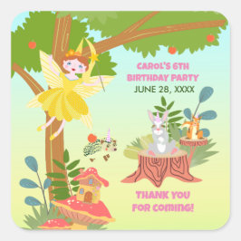 ペットの友人とガーデンフェアリー誕生日パーティー スクエアシール
