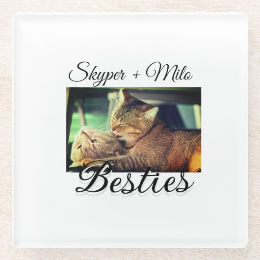 ペットの友人のbesties名前ペットの写真動物の愛を追加 ガラスコースター (正面)
