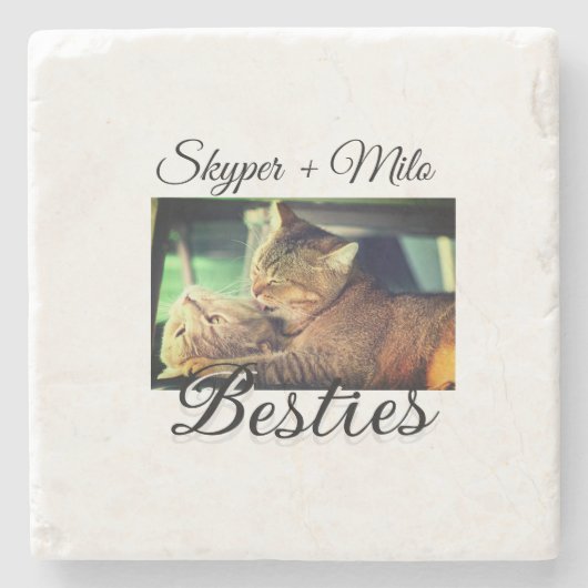 ペットの友人のbesties名前ペットの写真動物の愛を追加 ストーンコースター (正面)