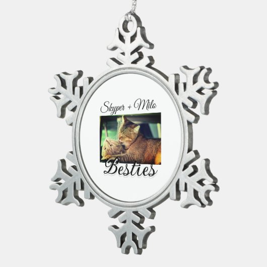 ペットの友人のbesties名前ペットの写真動物の愛を追加 スノーフレークピューターオーナメント (右)
