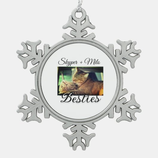 ペットの友人のbesties名前ペットの写真動物の愛を追加 スノーフレークピューターオーナメント (正面)