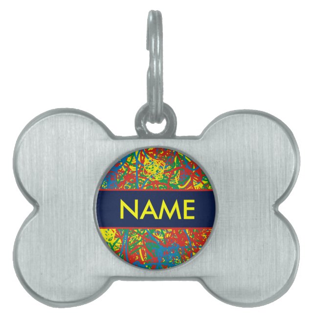 ペットの名カラフル前ブルーイエローレッドグリーン熱い混乱 ペットネームタグ (正面)