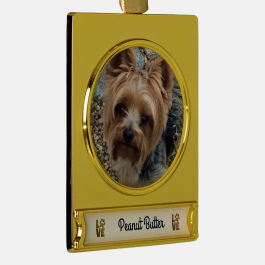 ペットの名前のバナー付きゴールドクリスマスオーナメント ゴールドプレートバナーオーナメント (右)