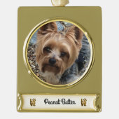 ペットの名前のバナー付きゴールドクリスマスオーナメント ゴールドプレートバナーオーナメント (正面)