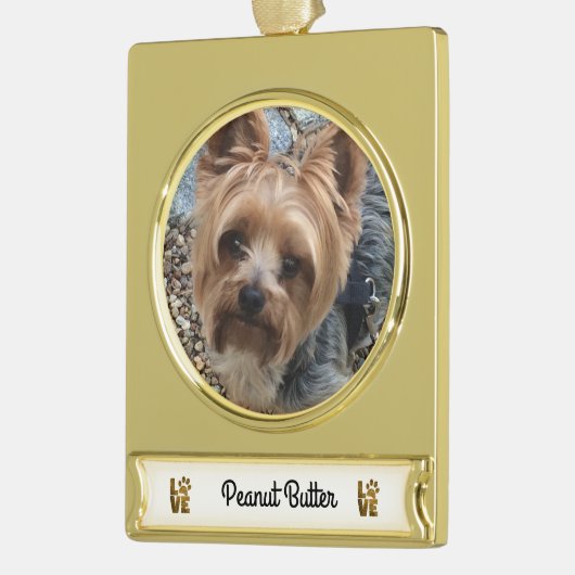 ペットの名前のバナー付きゴールドクリスマスオーナメント ゴールドプレートバナーオーナメント (左)