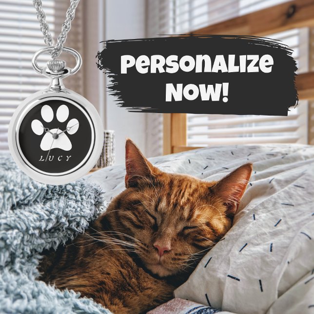 ペットの名前を使った白黒のポープリント 腕時計 (クリエイターアップロード済み)