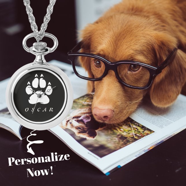 ペットの名前を使った白黒のポープリント 腕時計 (クリエイターアップロード済み)