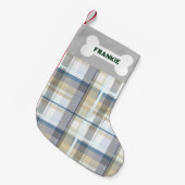 ペットの名前を追加するフェスティバルプレイドカスタム犬 スモールクリスマスストッキング (正面 (吊り時))