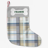 ペットの名前を追加するフェスティバルプレイドカスタム犬 スモールクリスマスストッキング (正面)