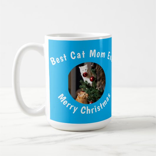ペットの名前入り最高の猫ママブルー コーヒーマグカップ (左)