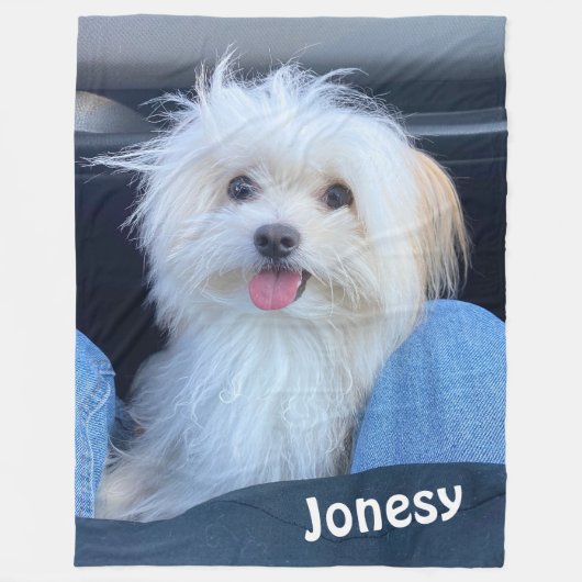 ペットの名前入り オーダーメイド犬写真ブランケット  フリースブランケット (正面)