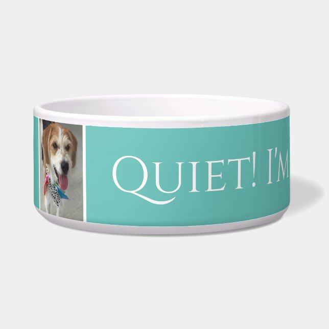 ペットの名前/写真の静かな！私は食べ!リトおもしろいルティール（緑がかった色） ボウル (正面)