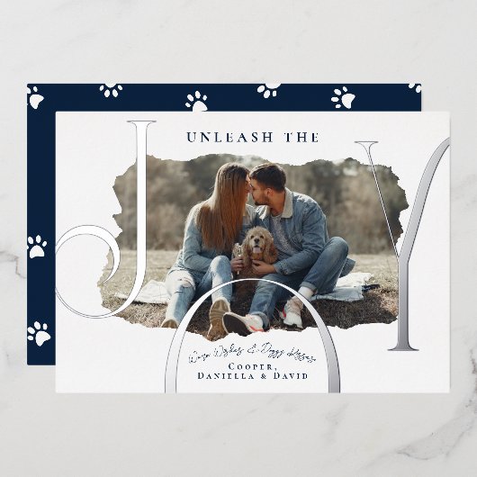 ペットの喜びを解き放つ フォト 箔シーズンカード (正面/裏面)