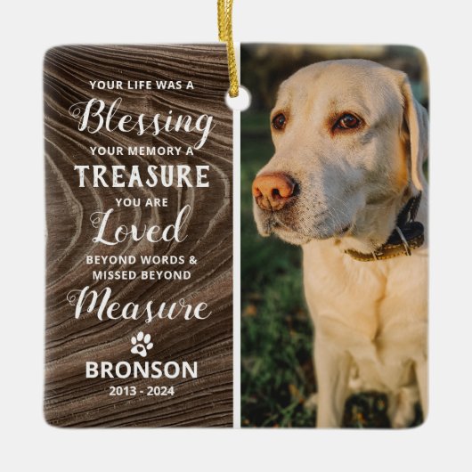 ペットの喪失　素朴なクリスマス記念写真 セラミックオーナメント (正面)