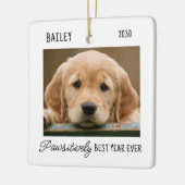 ペットの子犬の写真ブラックコビディアン検疫 セラミックオーナメント (左)