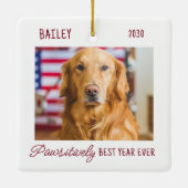 ペットの子犬の写真赤いCovid検疫 セラミックオーナメント (裏面)