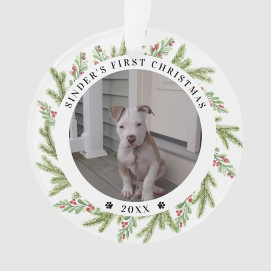ペットの子犬の初めてのクリスマス2 Photos緑 オーナメント (正面)