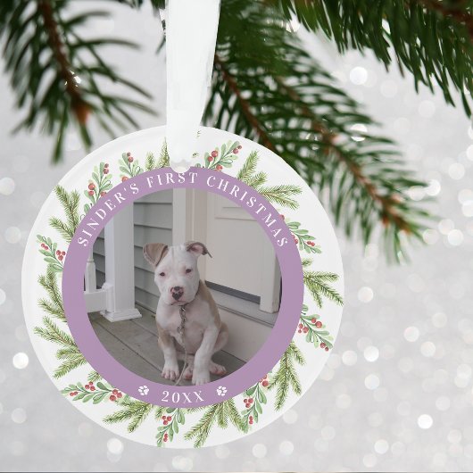 ペットの子犬の初めてのクリスマス2 Photos緑 オーナメント