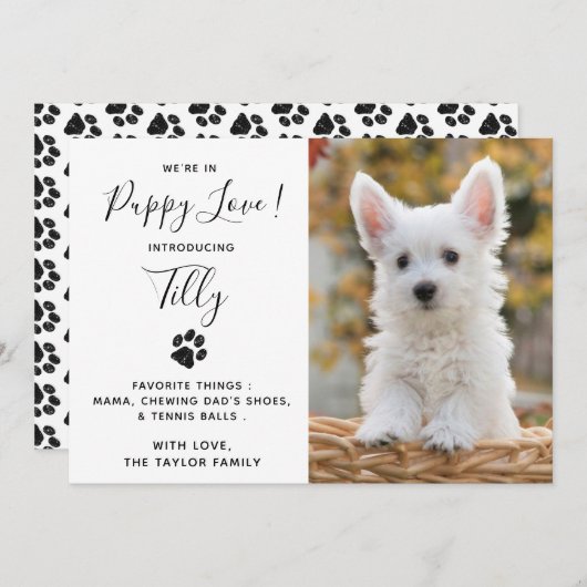 ペットの子犬の新発表 招待状 (正面/裏面)
