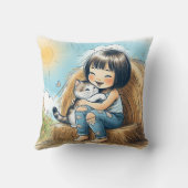 ペットの子猫と小さな女の子 クッション (裏面)