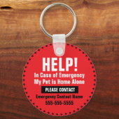 ペットの安全緊急注意私の犬は家に一人 キーホルダー (裏面)
