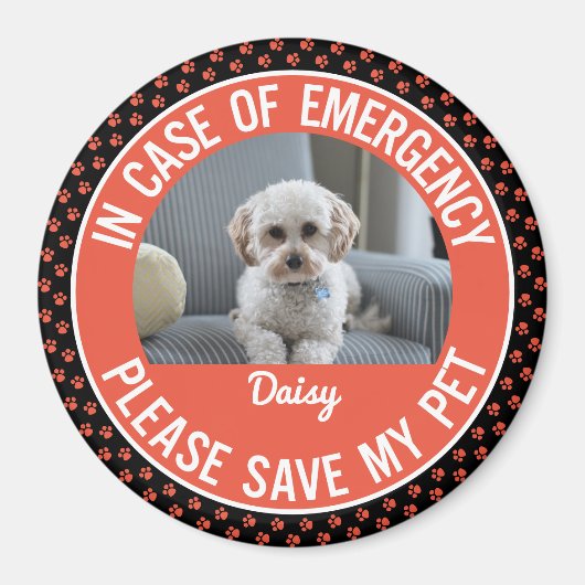 ペットの安全警告の写真と名前の緊急応答者 マグネット (正面)