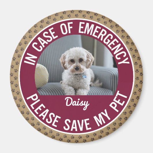 ペットの安全警告の写真と名前の緊急応答者 マグネット (正面)