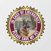 ペットの安全警告カスタムFirst Responder写真 ウィンドウサイン (シート)