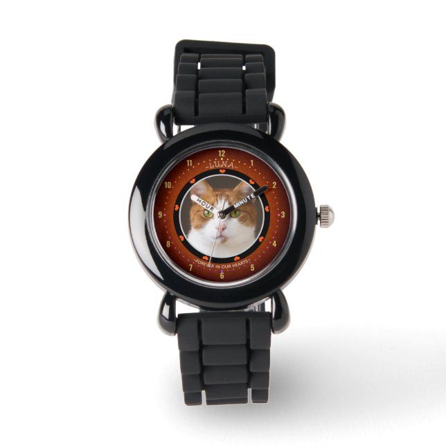 ペットの思い出フォト、猫へのトリビュート 腕時計 (正面)