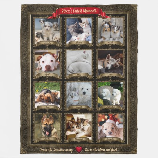 ペットの思い出、ヴィンテージ12ヶ月/写真 – 大 フリースブランケット (正面)