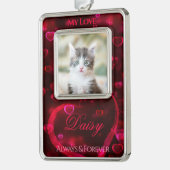 ペットの愛の追悼または記念、赤い輝くハート - シルバープレートフレームオーナメント (左)