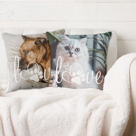 ペットの愛 | Paw印刷ハートリバーシブル2-Photo クッション