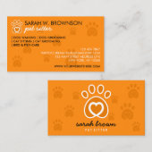 ペットの手にオレンジ色の動物のハート 名刺 (正面/裏面)