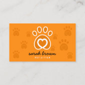 ペットの手にオレンジ色の動物のハート 名刺 (裏面)