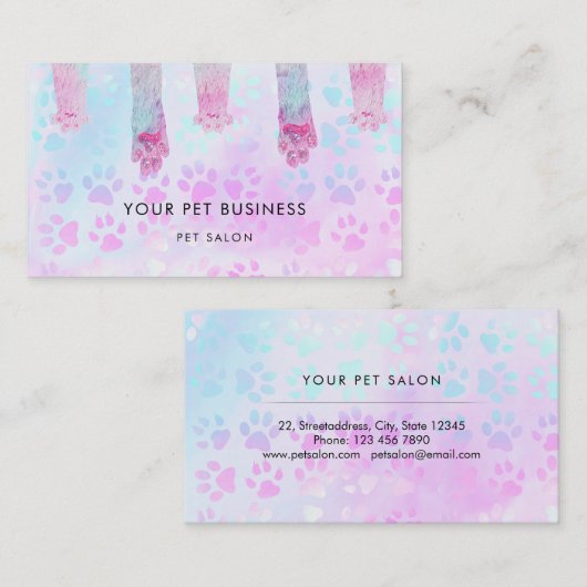 ペットの手の紫色の青いパターン 名刺 (正面/裏面)