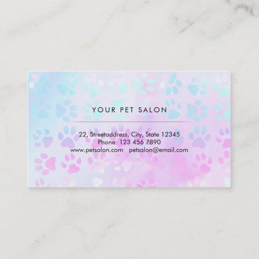 ペットの手の紫色の青いパターン 名刺 (裏面)