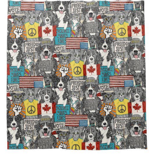 ペットの抗議 シャワーカーテン (正面)