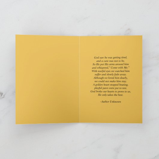 ペットの損失 |犬 |悔やみや弔慰カードゴールデンレイバー カード (内部)