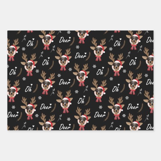 ペットの星 |カスタム顔トナカイのクリスマス ラッピングペーパーシート (正面2)